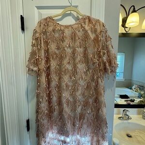 Chic Soul Dazzled Up Dress |  Sequin Fringe in Rose Gold